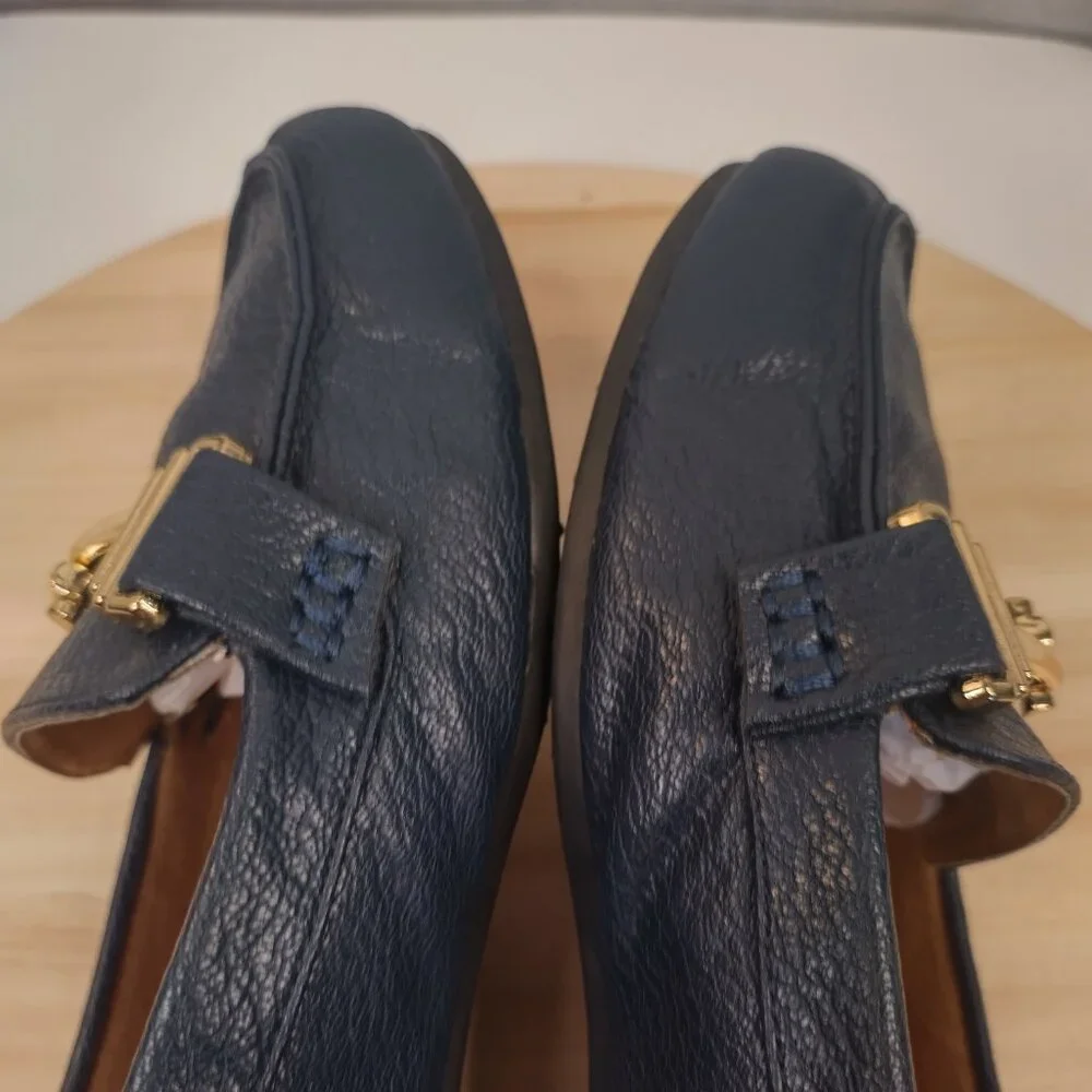 A2 by Aerosoles Navy Blue Gold Horse Bit Driving Loafers Women US 9.5M